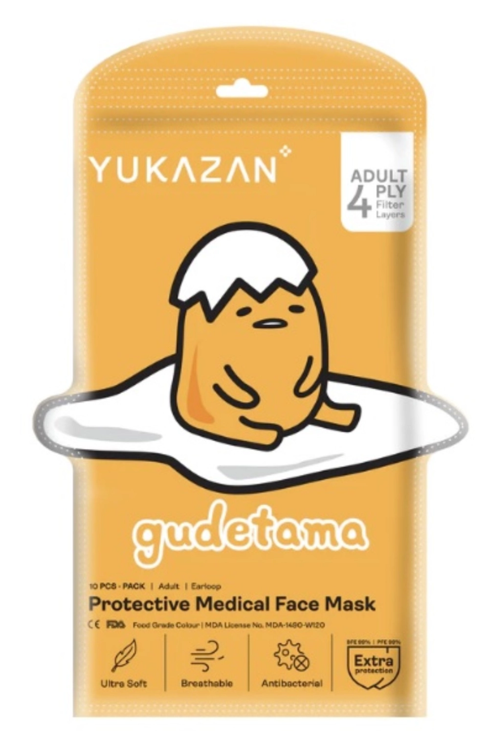 Yuka Zan 4ply Medical Face Mask Gudetama White (50 Pcs/Box)