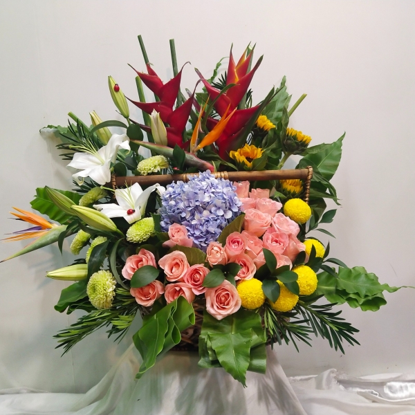 Mixed Flower Basket Arrangement BA209 floristkl One Side Arrangement Basket Arrangement Kuala Lumpur (KL), Selangor, Malaysia Supplier, Suppliers, Supply, Supplies | Shirley Florist