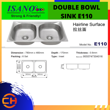 E110 ISANO ECO DOUBLE BOWL SINK W/W