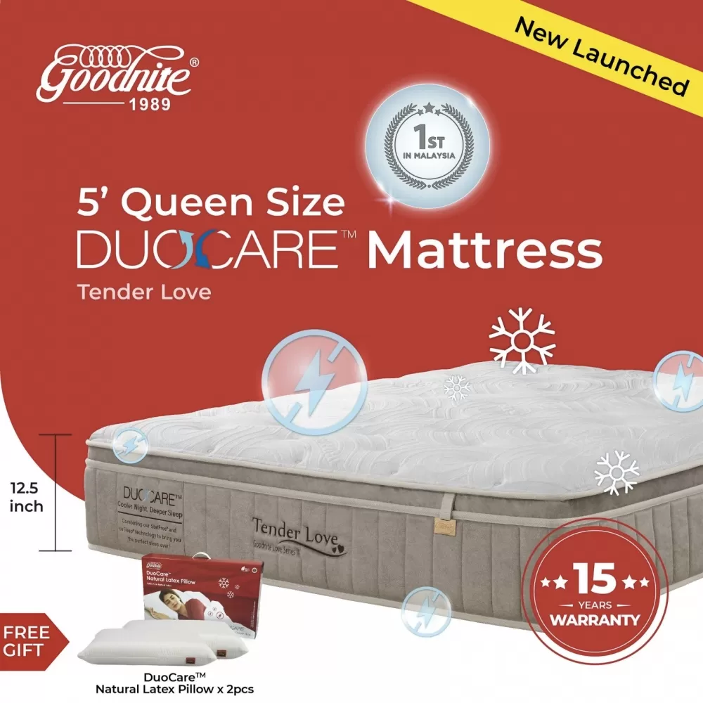 Goodnite Love Series 3 DuoCare Statfree Anti Static + IceSleep Cooling Tender Love 5 Zone Pocket Spring Mattress (12.5 Inch) + Eco Foam Latex 5 Zone Pocket Spring Mattress