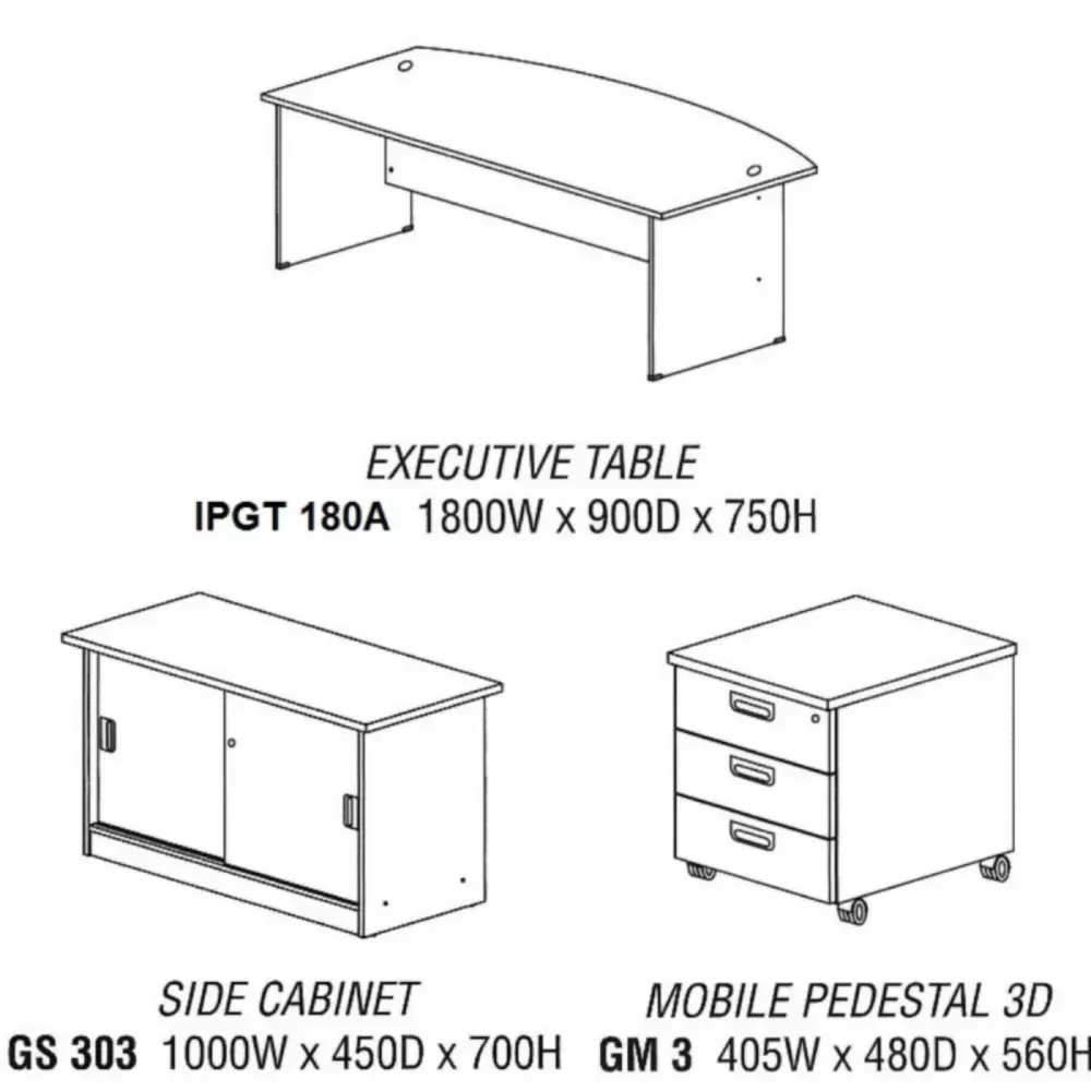 Curve Front Office Table with Mobile Pedestal & Sliding Cabinet Set | Office Table Penang