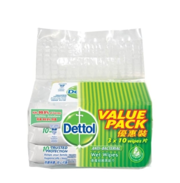 Dettol Wet Wipes Anti-Bacterial 3 x 10's