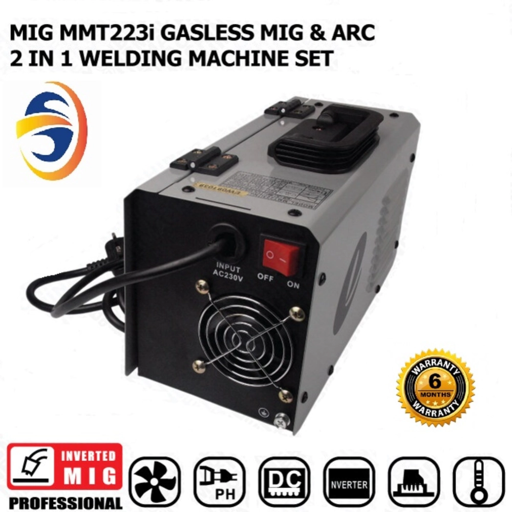 E MMT223I MIG/MMA 2 IN 1 GASLESS MIG/ MMA INVERTER WELDING MACHINE C/W STD.ACCESSORIES