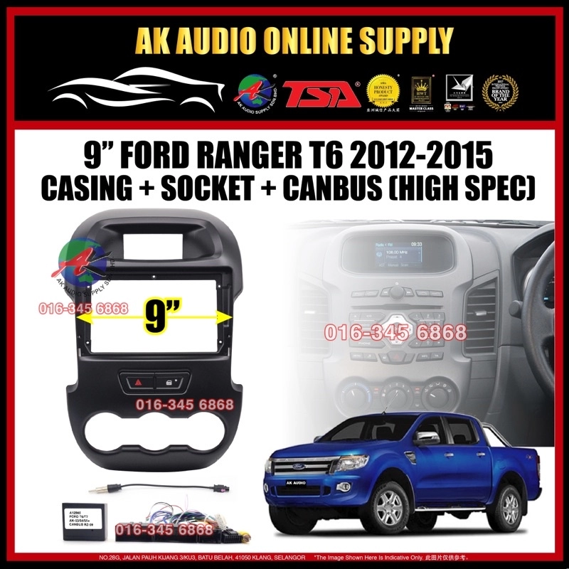 Ford Ranger T6 2012 - 2015 ( Low Spec & High Spec ) Android Player 9" inch Casing + Socket