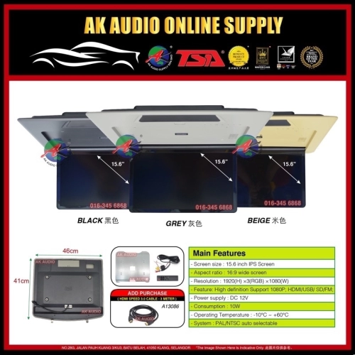 Toyota Vellfire & Alphard 2015 - 2020 AGH30 OEM Roof Mount 15.6'' Inch  IPS, SD , HDMI & USB MP5 Monitor