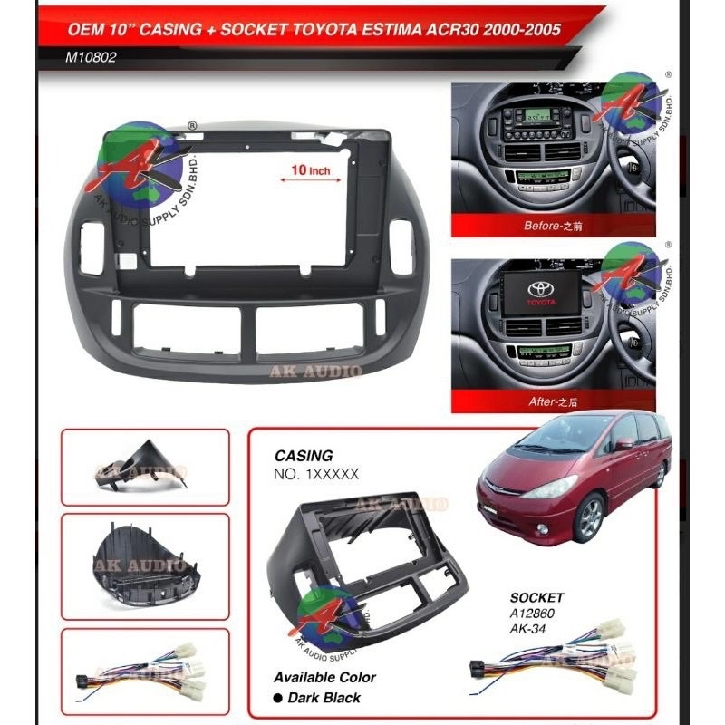 Toyota Estima 2000 - 2005 ACR30 Android Player 10" Inch Casing + Socket -M10802