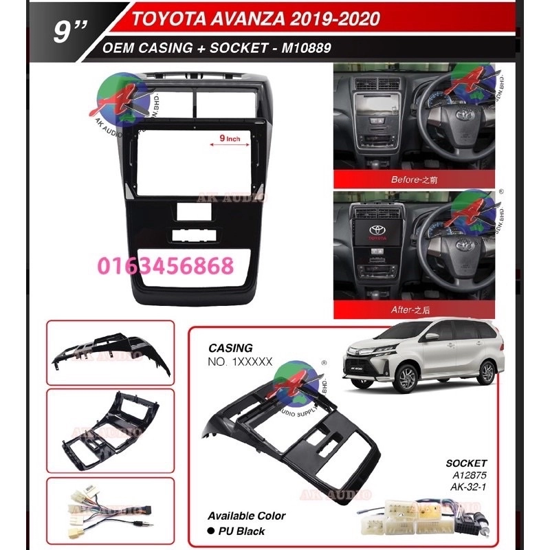 Toyota Avanza 2019 - 2021 [ UV Piano Black ] Android Player 9" Inch  Casing + Socket