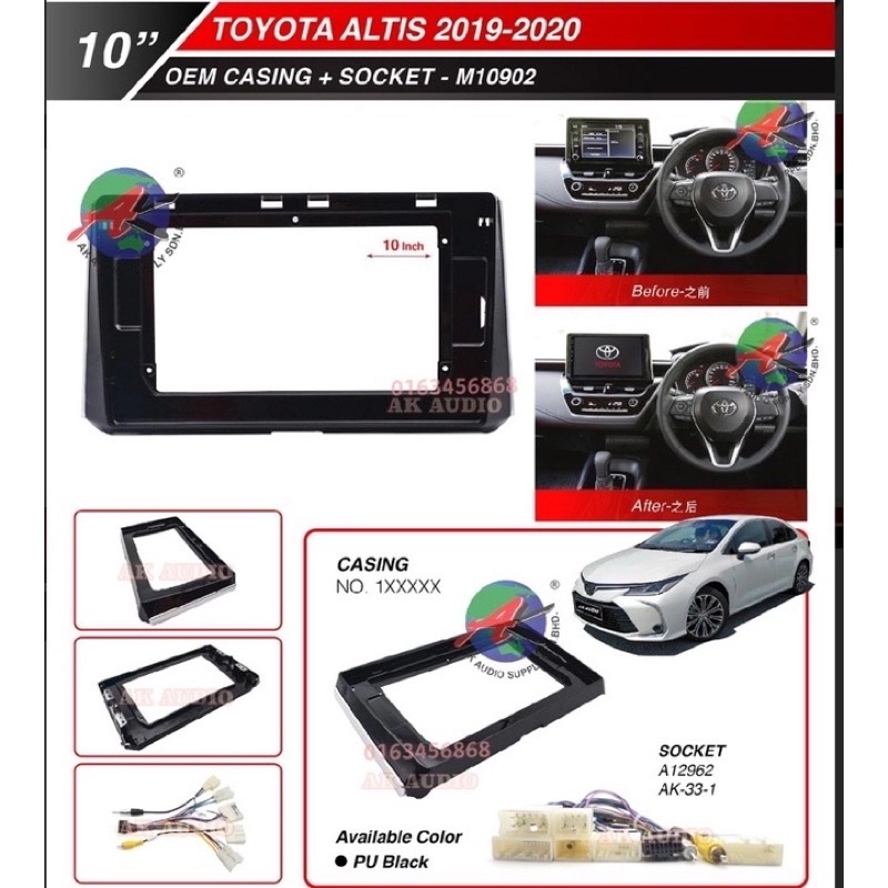 Toyota Corolla Altis 2019 - 2021 Android 10" Inch Casing + Socket -M10902