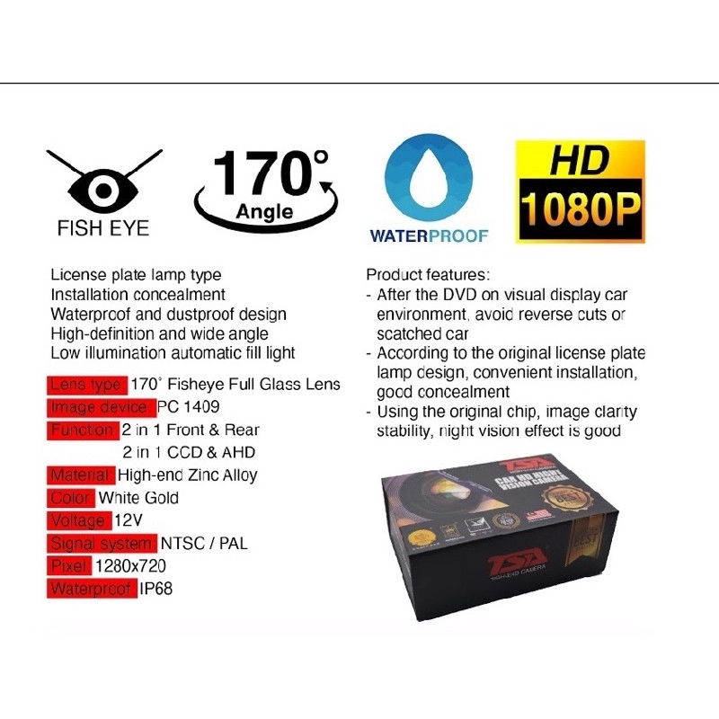 170掳 Angle AHD 720P - 25HZ Water Proof Fish Eye Camera  Car Front & Rear View HI-END Reverse Camera Parking