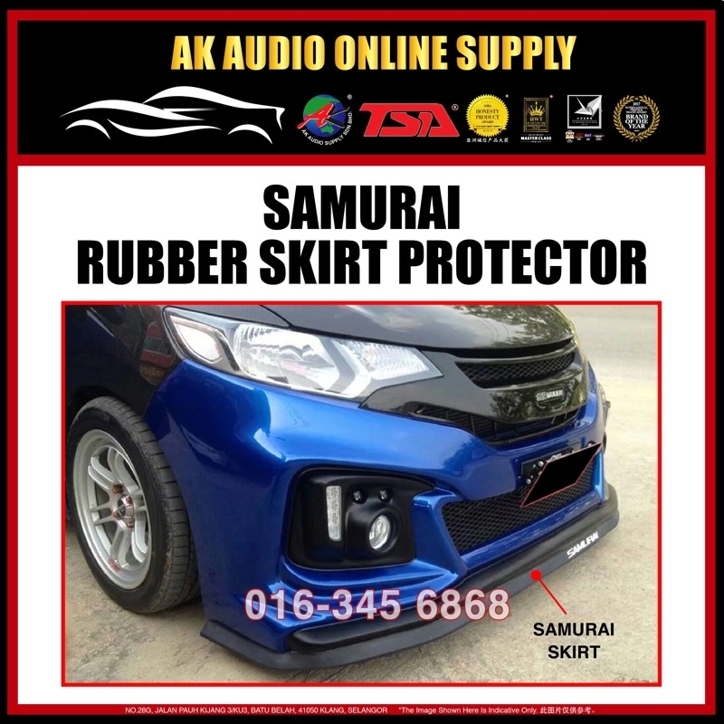 SAMURAI Rubber Skirt Carbon Black 3M Car Front Lip Bumper Rubber Protector Guard (255cm)