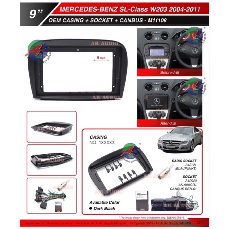 Mercedes Benz SL-Class W230 2003 -2011 Android Player 9" inch Casing + Socket With Canbus