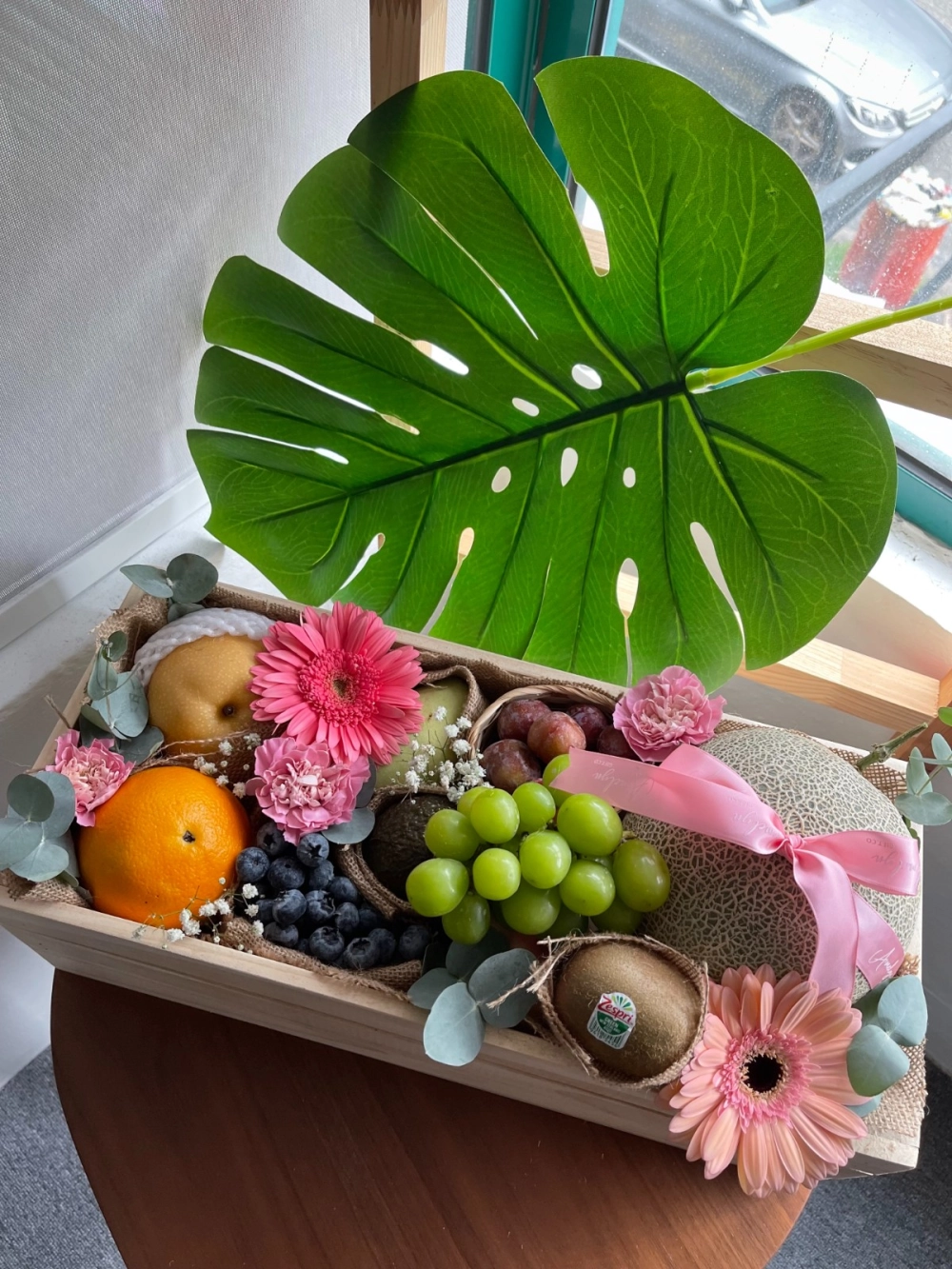 Premium Wooden Crate with Fruits & Flowers