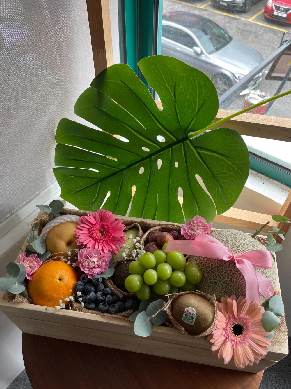 Premium Wooden Crate with Fruits & Flowers