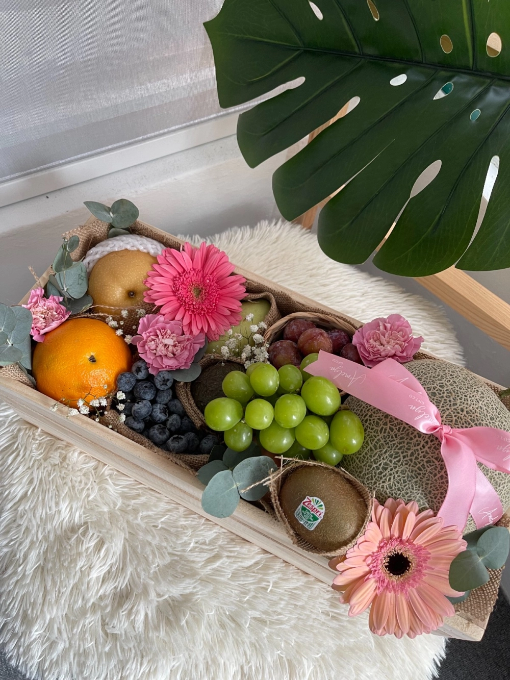 Premium Wooden Crate with Fruits & Flowers