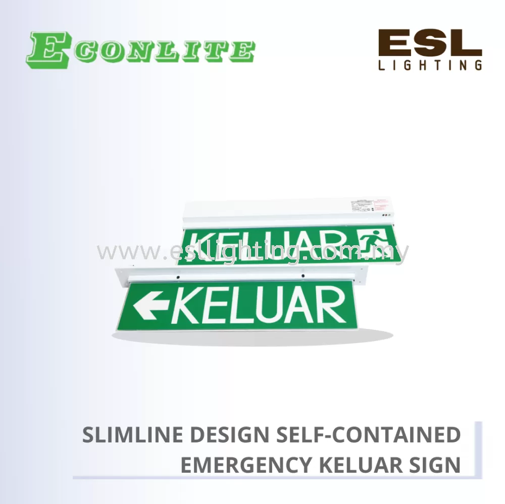 ECONLITE SLIMLINE DESIGN FOR ELEGANT LOOK SELF-CONTAINED EMERGENCY KELUAR SIGN LE-215 LE-215R D/S 