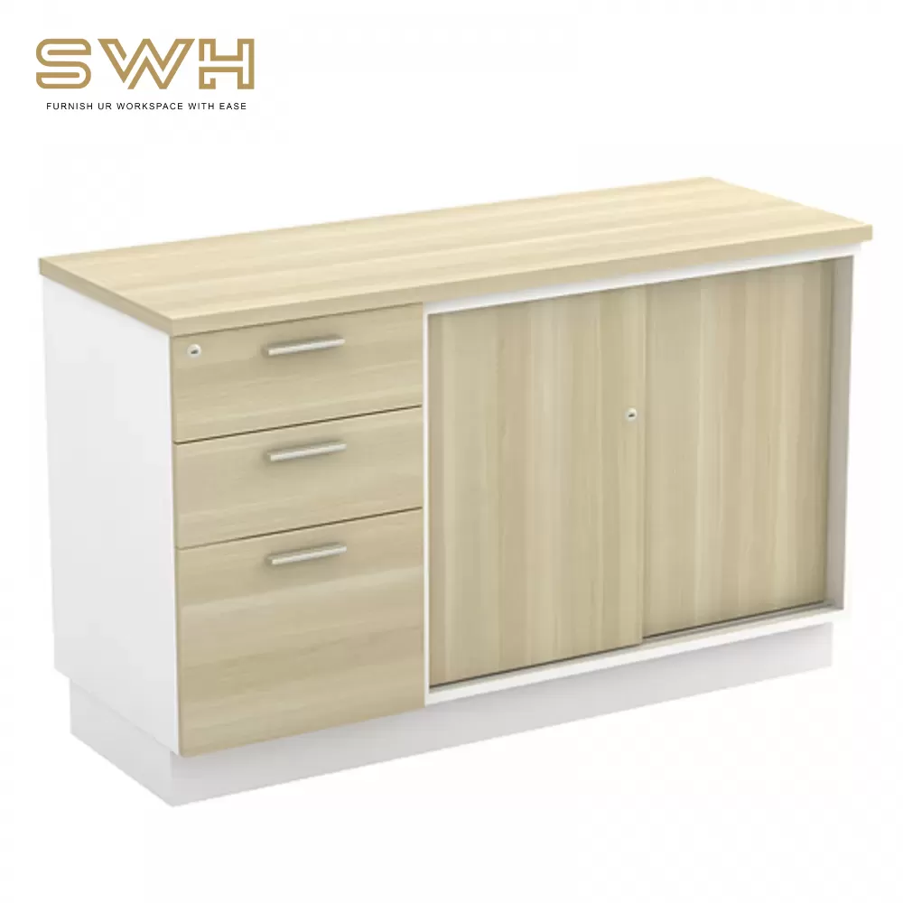 VS Sliding Door Cabinet + Fixed Pedestal 2Drawer1Filling Office Furniture Penang