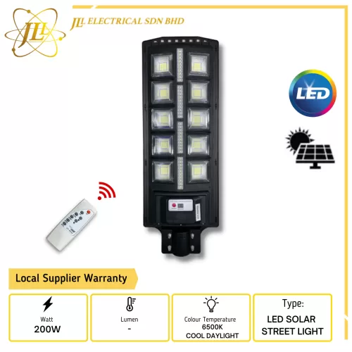 JLUX AS101 200W 120D 6500K COOL DAYLIGHT LED SOLAR STREETLIGHT C/W REMOTE CONTROL EXCLUDE POLE 