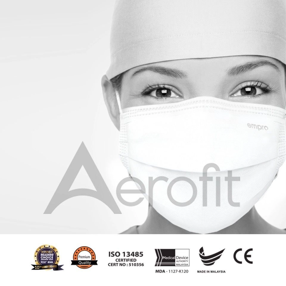 EMPRO AEROFIT S SERIES 3 PLY SURGICAL FACE MASK 50's-WHITE -*BUY 1 FREE 1* (EXP 05/2026)