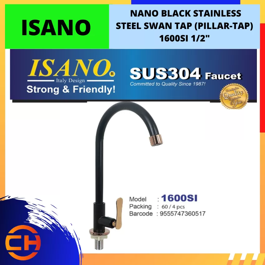 ISANO NANO BLACK STAINLESS STEEL SWAN TAP (PILLAR-TYPE) 1/2'' [ 1600SI ]
