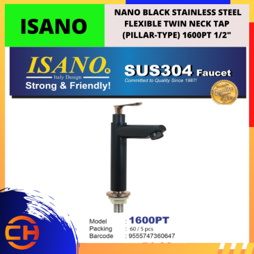 ISANO NANO BLACK STAINLESS STEEL PILLAR TAP 1/2'' [ 1600PT ] 