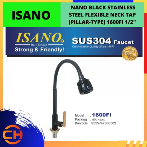 ISANO NANO BLACK STAINLESS STEEL FLEXIBLE NECK TAP (PILLAR-TYPE) 1/2'' [ 1600FI ]