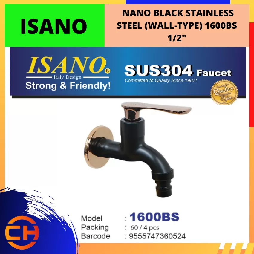 ISANO NANO BLACK STAINLESS STEEL WALL TAP 1/2'' [ 1600BS ]