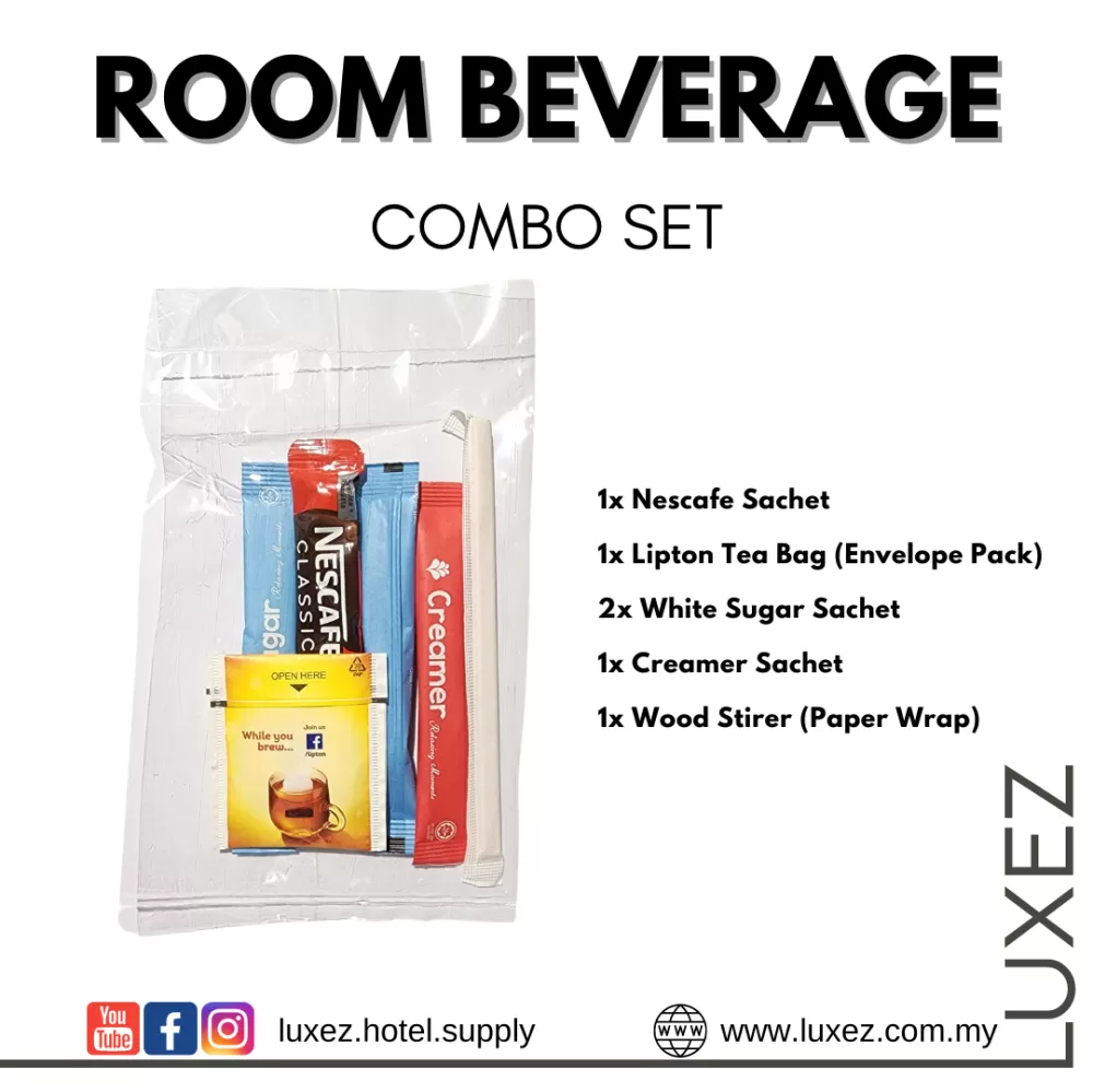 Hotel Room Beverage Combo Travel Set (Coffee+Tea+Sugar+Creamer+Stirrer)