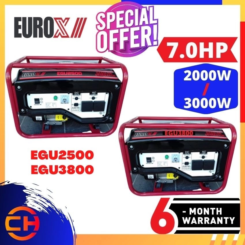 EURO X EUROPOWER PETROL GENERATOR 2000W / 3000W EGU2500 / EGU3800 GASOLINE GENERATORS