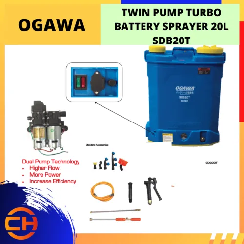 OGAWA TWIN PUMP TURBO BATTERY SPRAYER 20L [SDB20T]