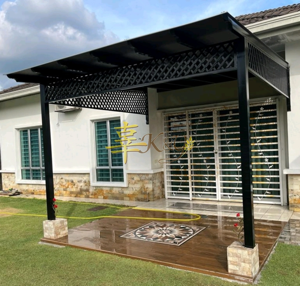 Mild Steel Polycarbonate Brown(Nu Serials 3mm) Pergola Roof Awning - Frame Ms 1 1/2x3(1.6) or 2x4(1.6) Hollow ,Mix Steel Hollow, Bean 2x5(1.9/2.3) Hollow, Pillar 4x4(1.9)Hollow 