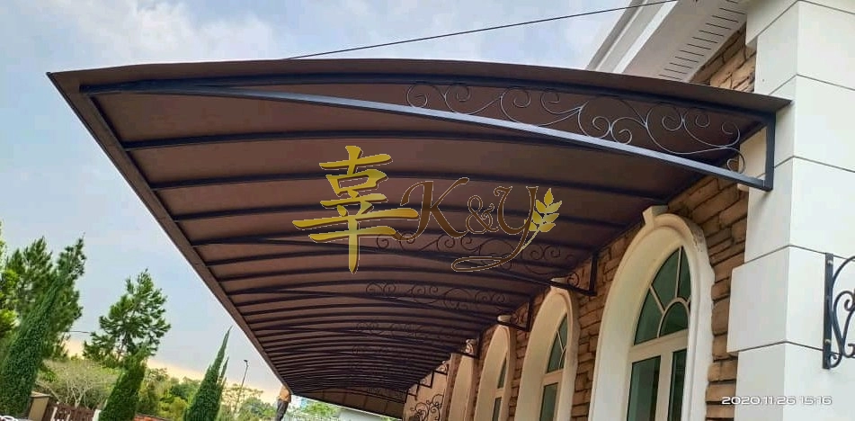 Mild Steel Polycarbonate Brown Color (Nu Serials 3mm) Skylight Awning - Frame & Arm Ms 1 1/2x1 1/2(1.2) Hollow mix Wrought iron Flower 