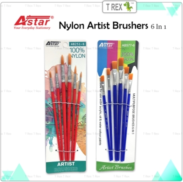 Astar 100% Nylon Artist Brushers Set 6 In 1