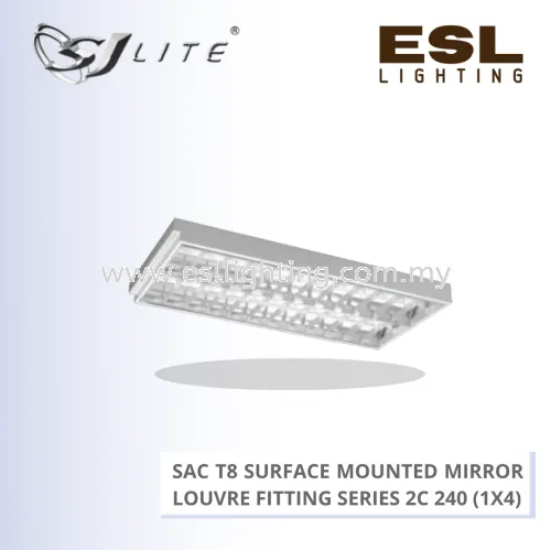 SJLITE METEOR LED SAC T8 SURFACE MOUNTED MIRROR LOUVRE FITTING 240 SERIES SAC 2C 240/S MOL (1X4)