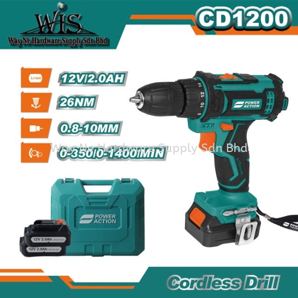 Power Action Cordless Drill CD1200 Cordless Tools Power Action Power tools Selangor, Malaysia, Kuala Lumpur (KL), Klang Supplier, Suppliers, Supply, Supplies | Way Ne Hardware Supply Sdn Bhd