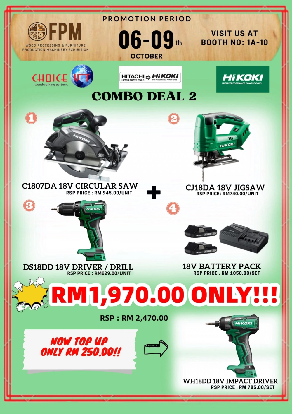 FPM Exhibition special promotion 6th – 9th Oct - Hikoki Combo Deal 2