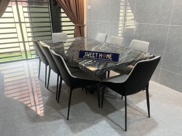 Dining Set | Marble Table Black | Dining Chair Deliver to Taman Brown Gelugor Penang | Cafe Furniture