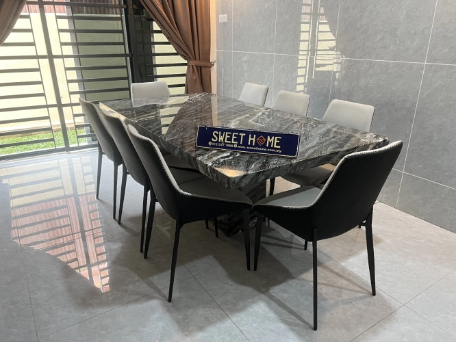 Dining Set | Marble Table Black | Dining Chair Deliver to Taman Brown Gelugor Penang