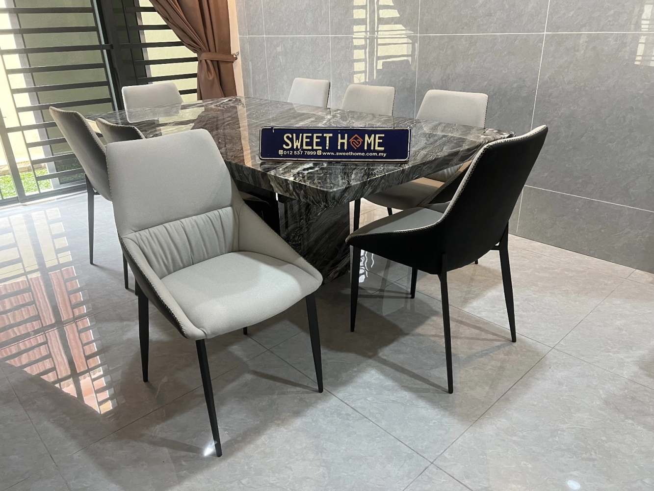 Dining Set | Marble Table Black | Dining Chair Deliver to Taman Brown Gelugor Penang | Cafe Furniture