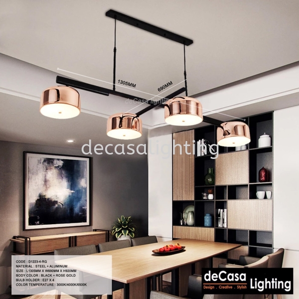 Pendant Light (D1223-4-RG) Long Shape Pendant Light PENDANT LIGHT Selangor, Kuala Lumpur (KL), Puchong, Malaysia Supplier, Suppliers, Supply, Supplies | Decasa Lighting Sdn Bhd