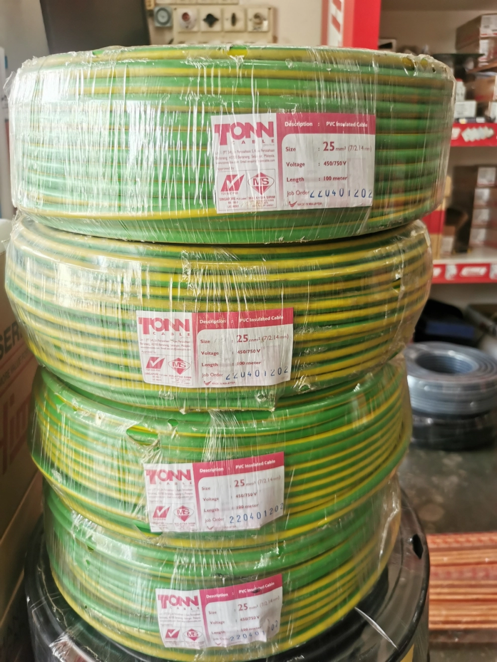 TONN PVC SINGLE CORE CABLE 25MM GRN/YELLOW 