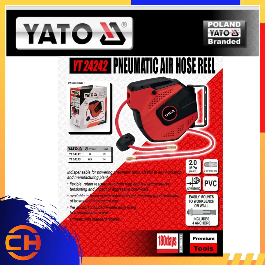 YATO AUTO RETRACTABLE PNEUMATIC AIR HOSE REEL 8MM X 10METRE [YT24242] Kuala  Lumpur (KL), Malaysia, Selangor, Sentul Construction Materials, Industrial  Supplies