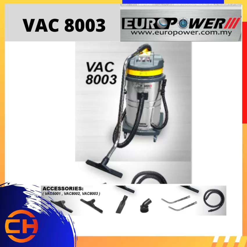 EUROPOWER  WET & DRY STAINLESS STEEL VACUUM CLEANER 80L 3000W [VAC8003]