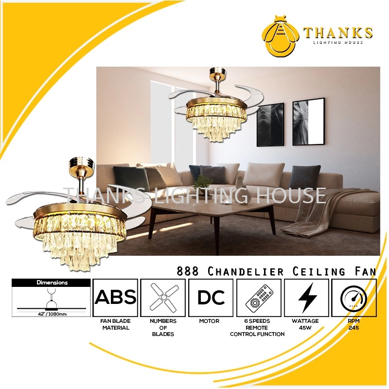 888 CRYSTAL Chandelier Ceiling Fan