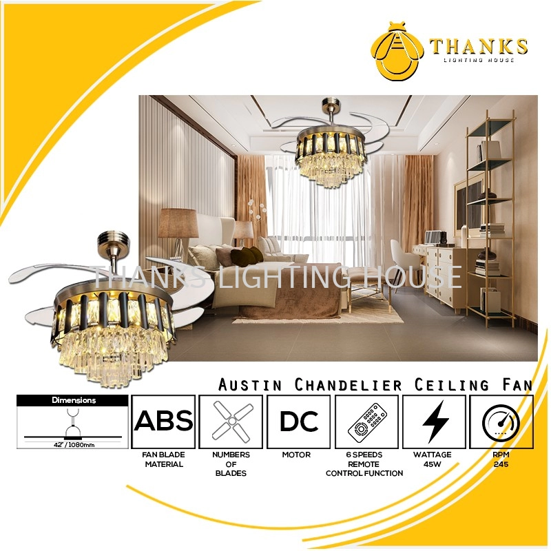 Austin CRYSTAL Chandelier Ceiling Fan