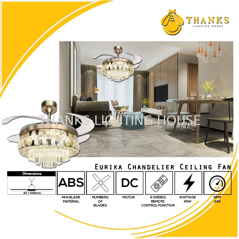 Eurika CRYSTAL Chandelier Ceiling Fan