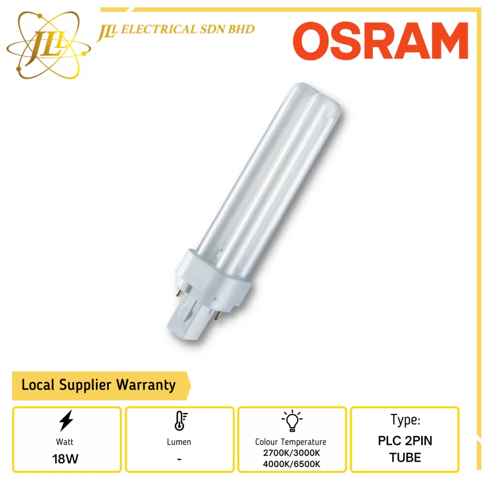 OSRAM DULUX D 18W PLC 2PIN TUBE [2700K/3000K/4000K/6500K]