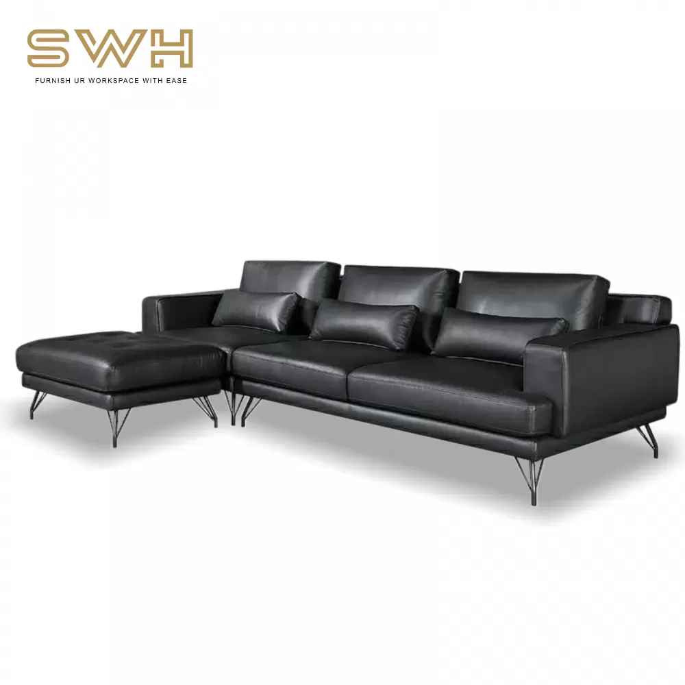 FRNZ 8375L Modern L Shape Sofa Aqua Fabric Thick Half Leather 