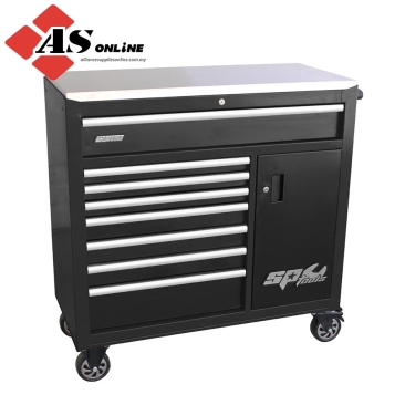 SP TOOLS Sumo Series Roller Cabinet With Power Tool Cupboard - 9 Drawer - Black/Chrome Handles / Model: SP40118