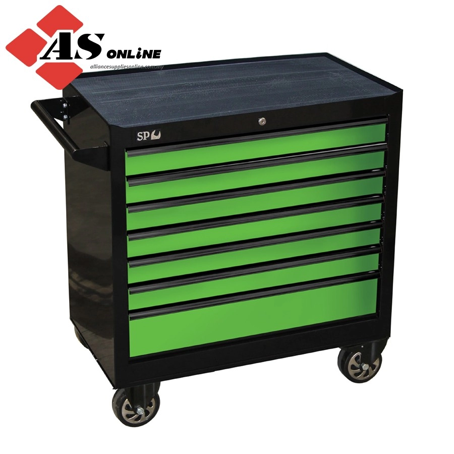 SP TOOLS Sumo Series Roller Cabinet - 7 Drawer - Black/green Drawers / Model: SP40127