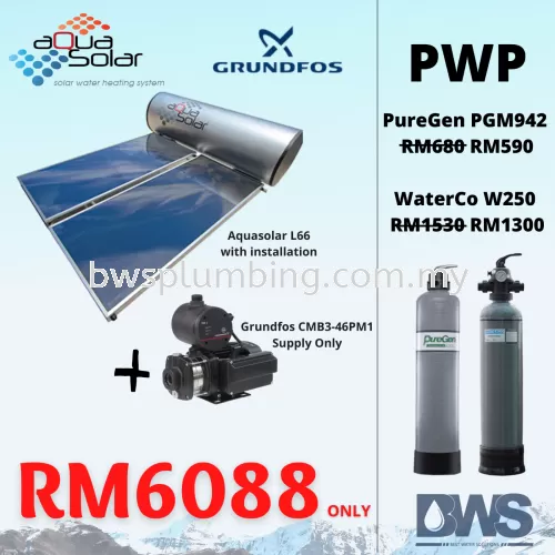 Aqua Solar L66 + Grundfos CMB3-46PM1 Water Pump (Aquasolar With Installation, Grundfos Pump Supply ONLY) Purchase with purchase Waterco/ puregen Outdoor Filter with promotion price